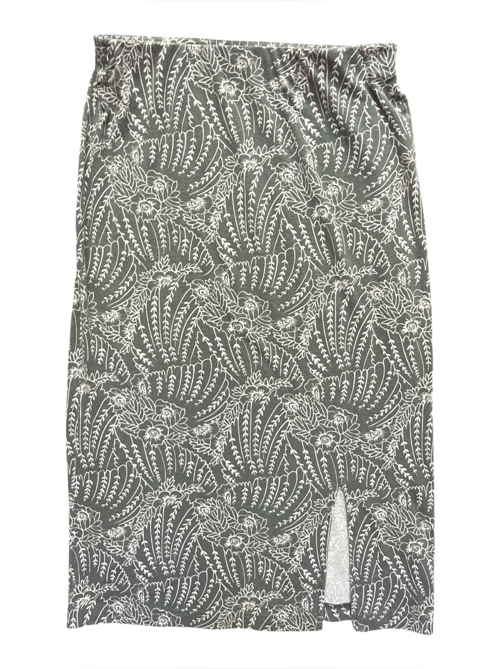 PACT Sage Green Organic Cotton Skirt Size Small Elastic Waist Side Slit Pencil